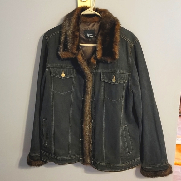 <DENNIS BASSO> Jean Jacket Faux Mink Trim & Removable/Reversible Faux Mink Vest - Picture 3 of 17